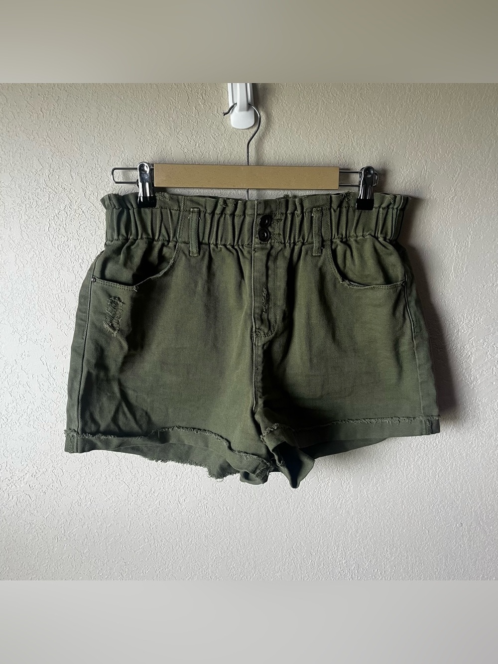 A Loves A Olive Green Paperbag Waist Shorts (100% Cotton)